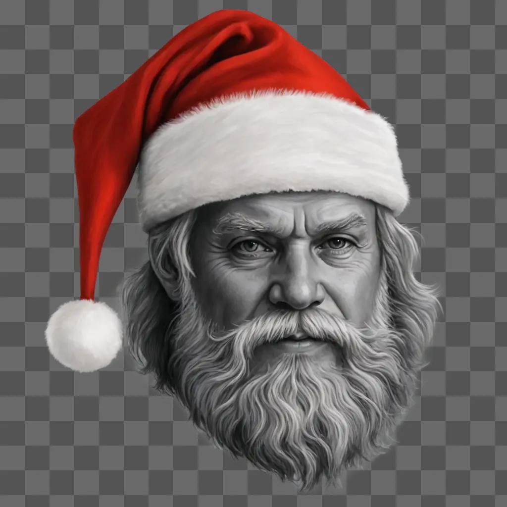 Realistic drawing of Santa hat on a mans face