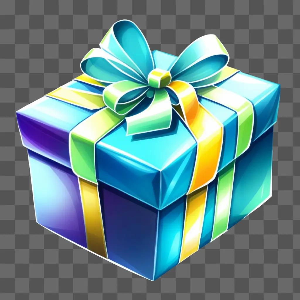 Realistic drawing of a blue and green gift box