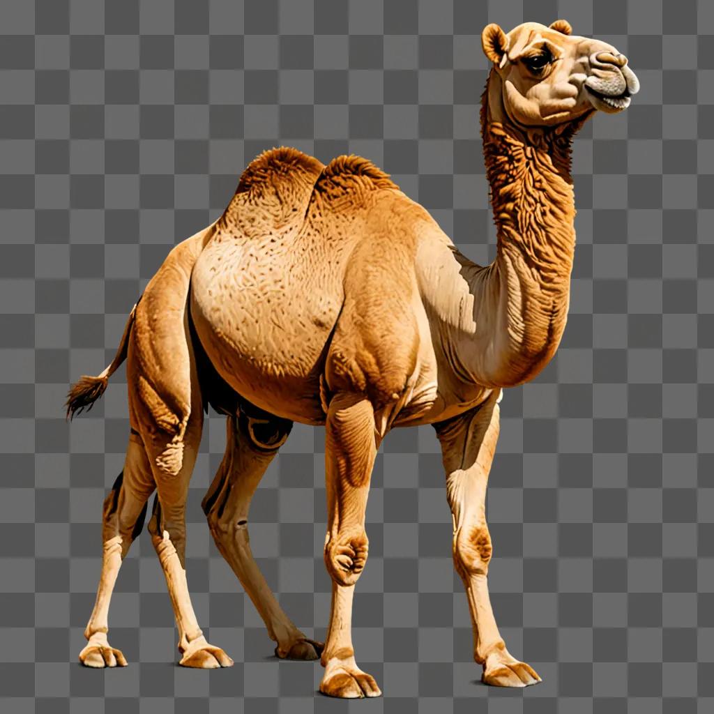 Realistic drawing of a camel in a brown background