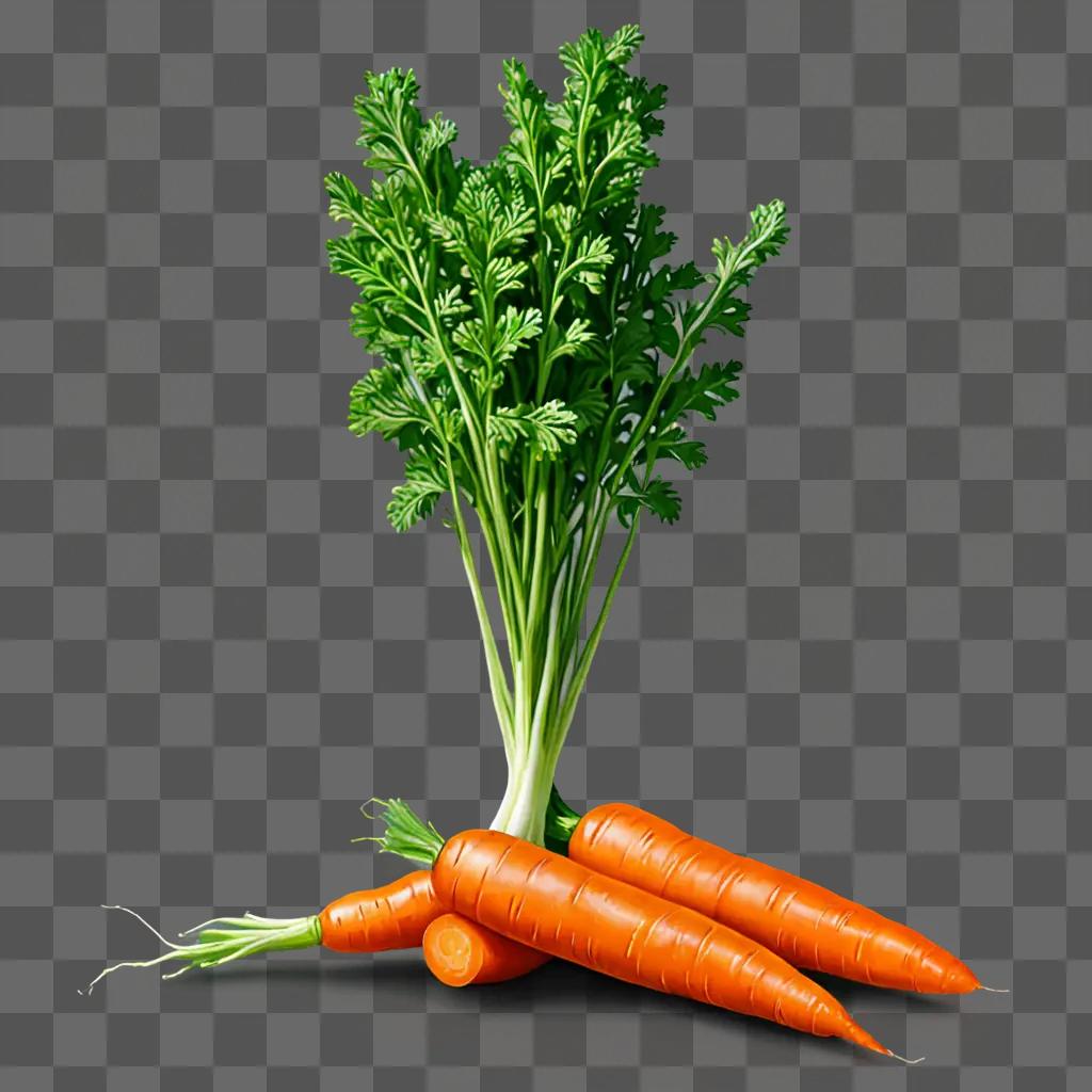 Realistic drawing of a carrot with green leaves