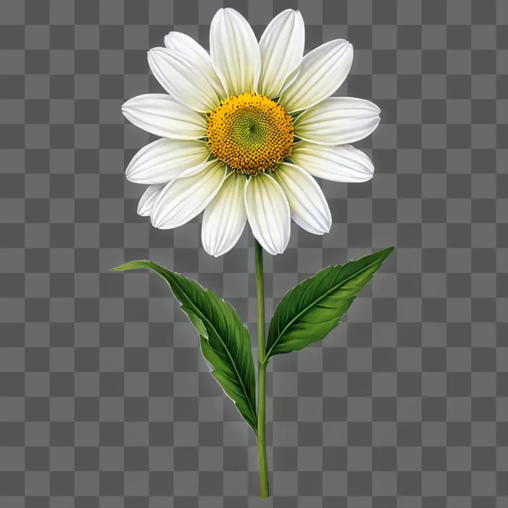 Realistic drawing of a daisy with green leaves