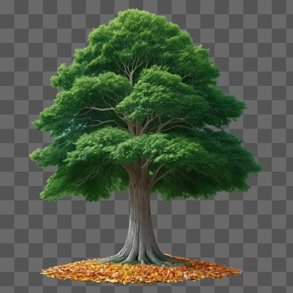 Realistic drawing of a tree with leaves on the ground