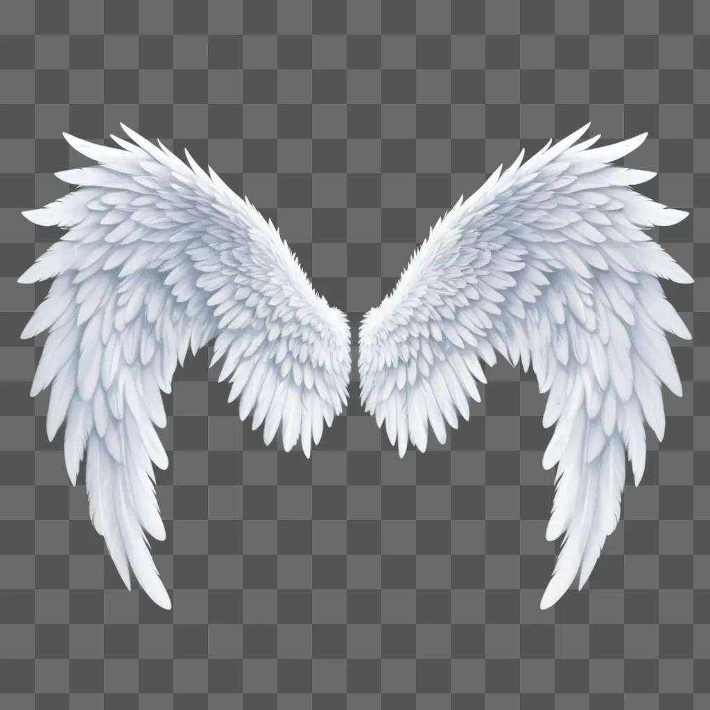 Realistic drawing of angel wings against a light blue background