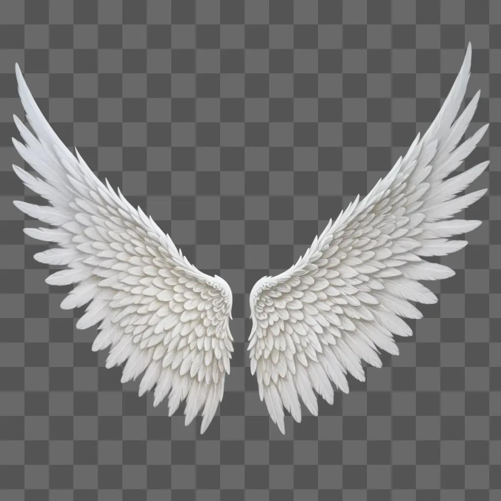 Realistic drawing of angel wings against a white background