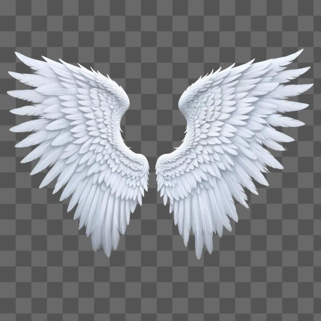 Realistic drawing of angel wings against a white background