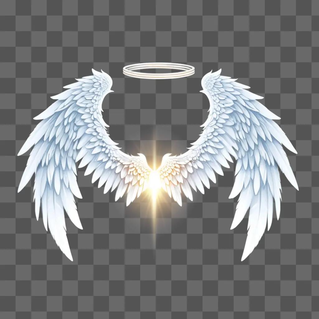 Realistic drawing of angel wings with halo