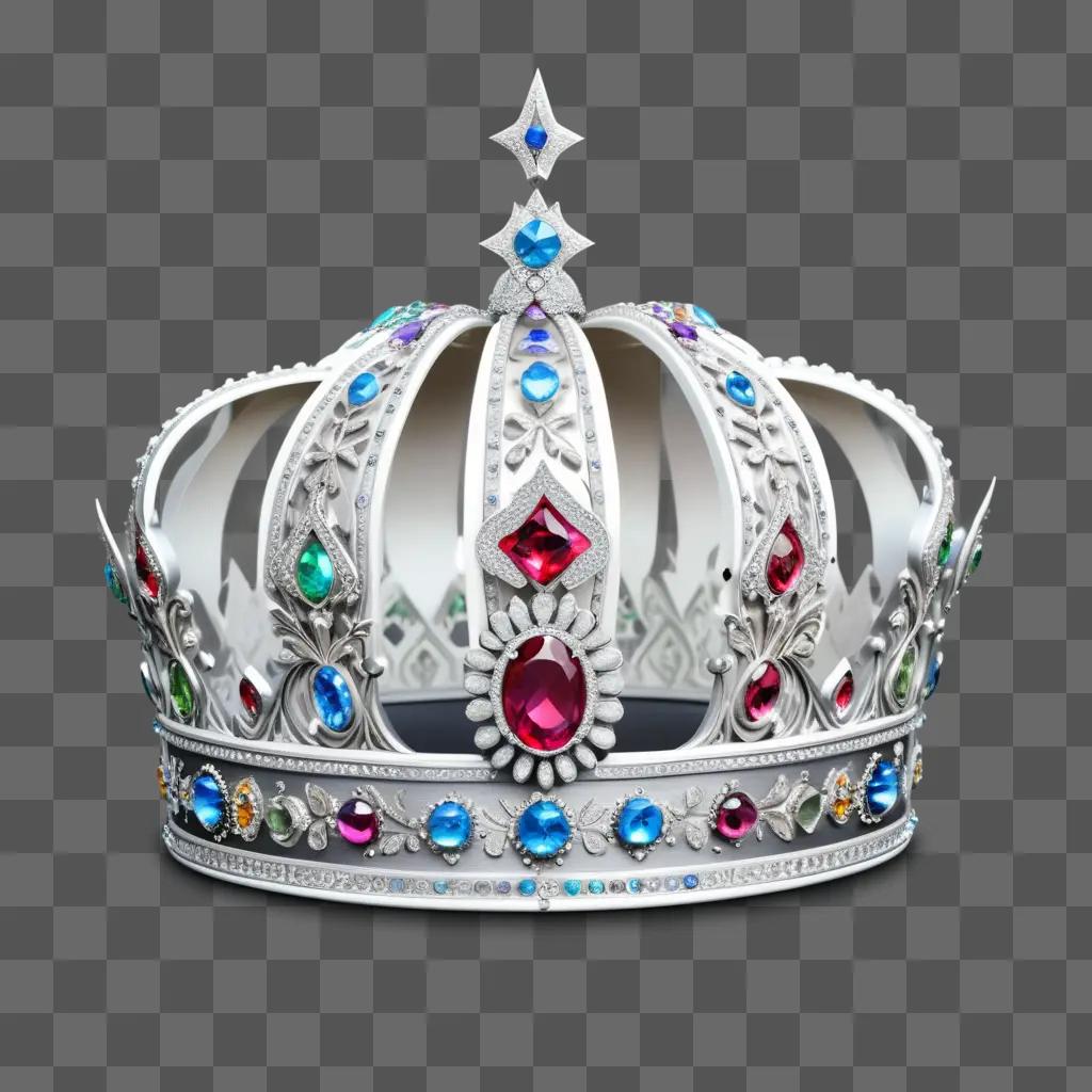 Realistic drawing of crown with various colored jewels