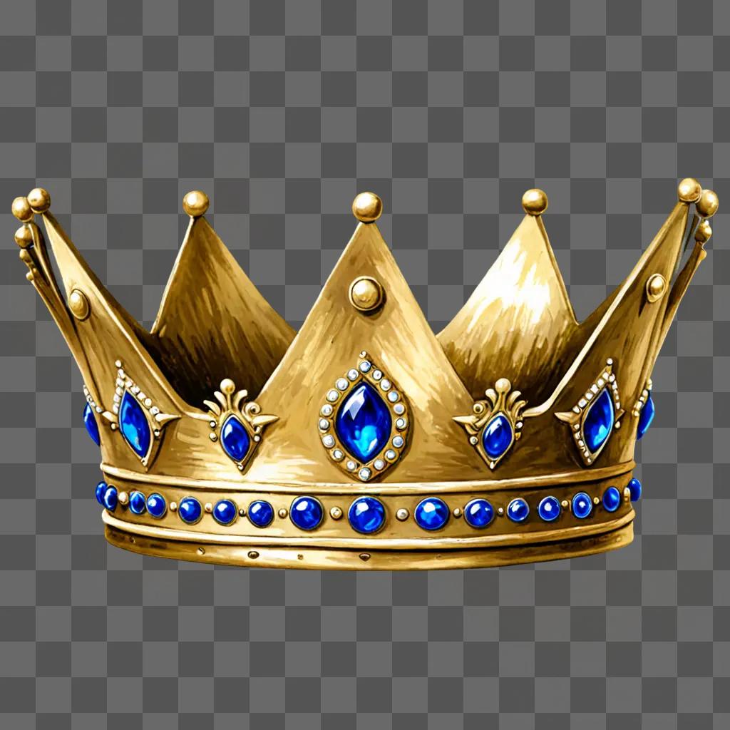 Realistic drawing of gold crown with blue stones