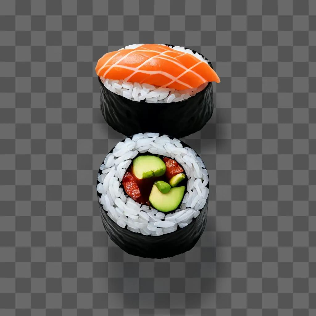 Realistic drawing of sushi with salmon and cucumber