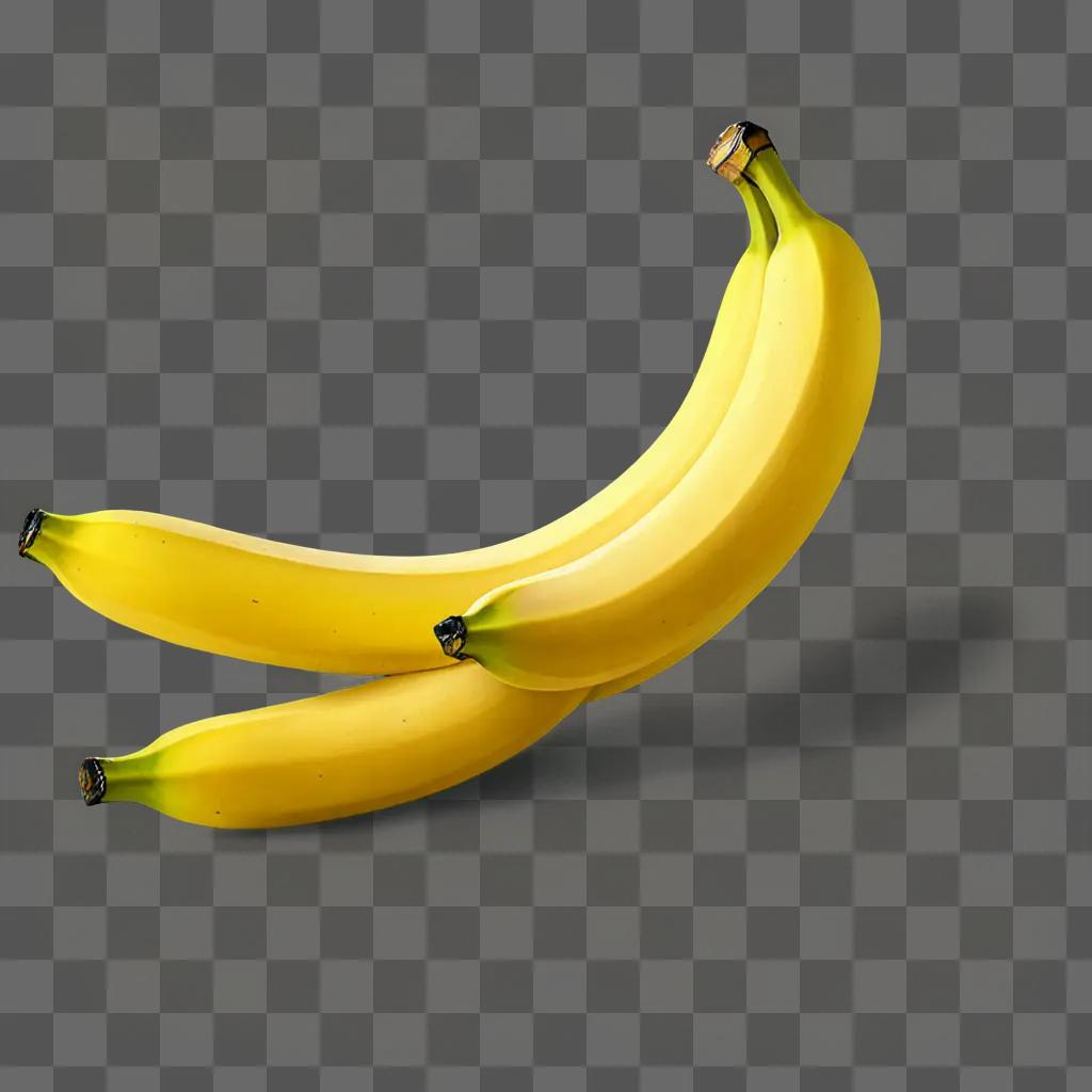 Realistic drawing of three bananas on a yellow background