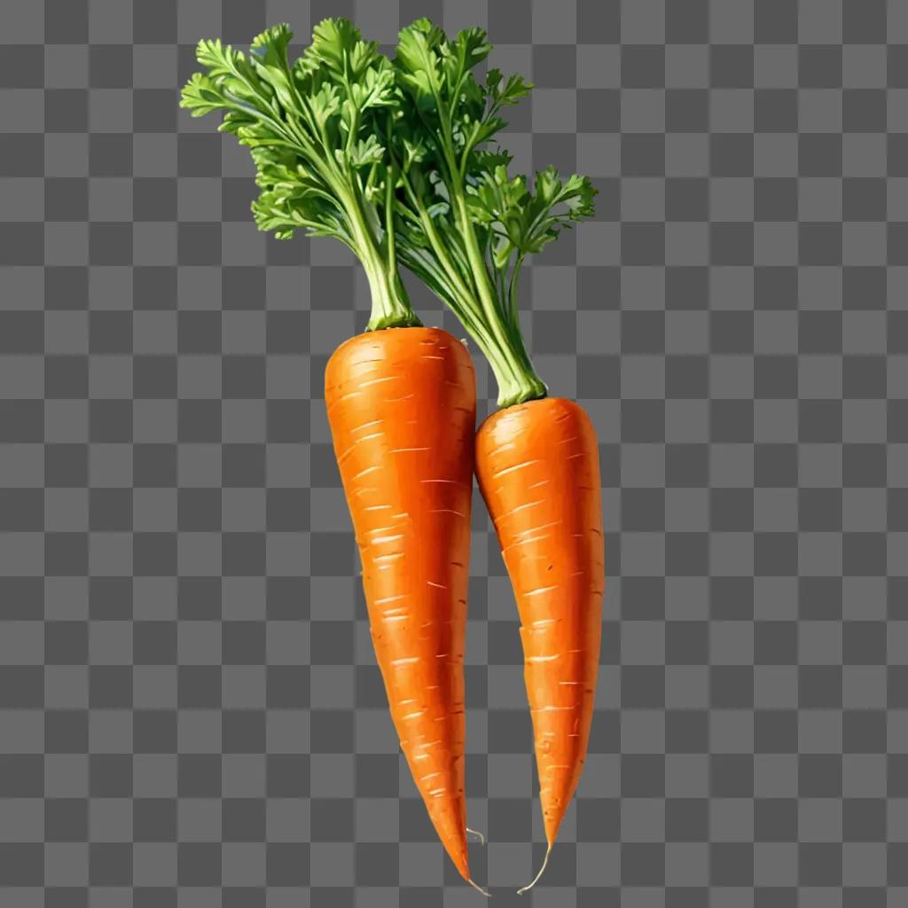 Realistic drawing of two carrots on a brown background