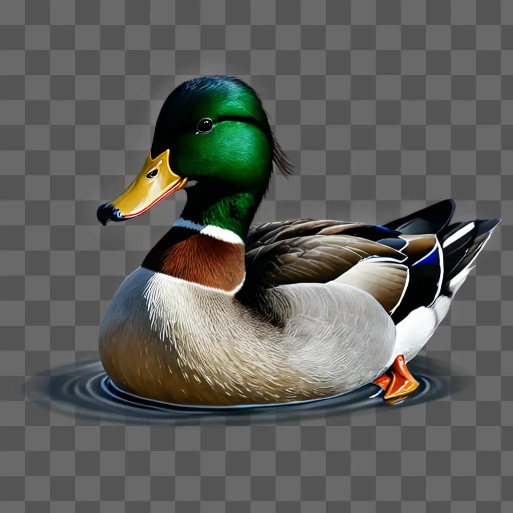 Realistic duck drawing of a duck floating in water