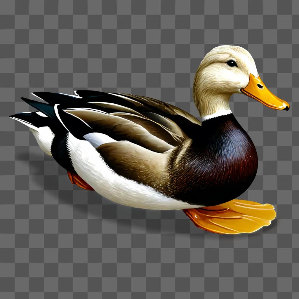 Realistic duck drawing on a gray background