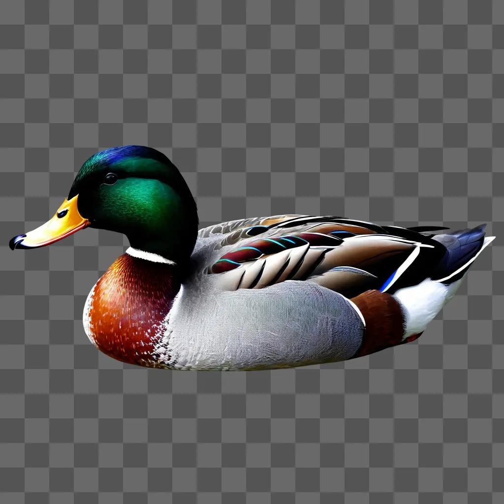 Realistic duck drawing on a gray background