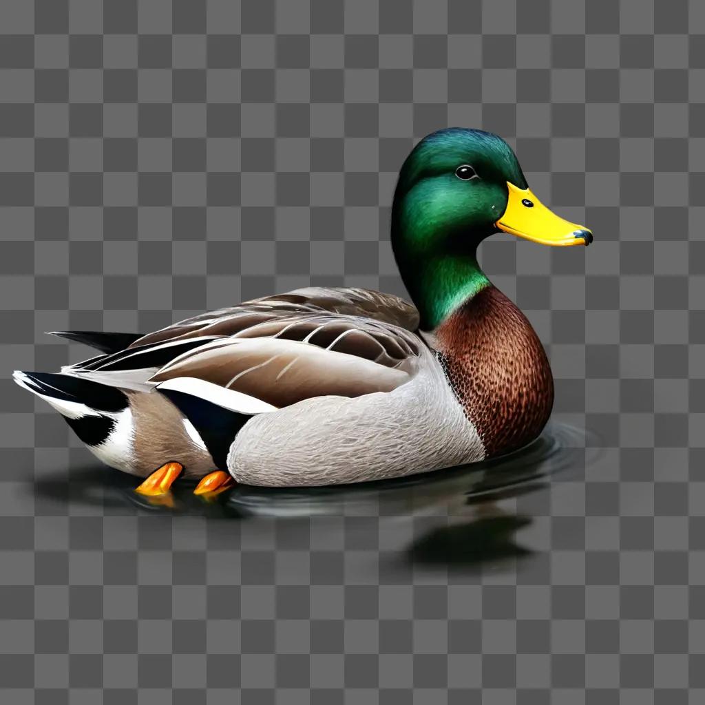 Realistic duck drawing on a gray background