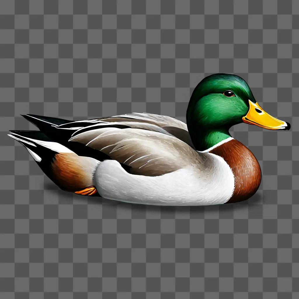 Realistic duck drawing on a grey background