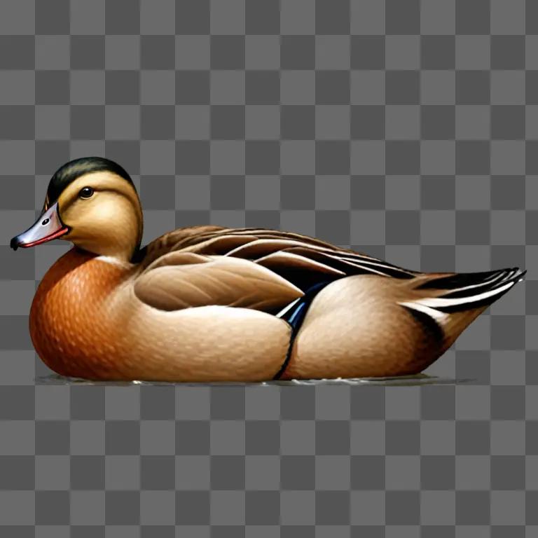 Realistic duck drawing with a brown body and black beak