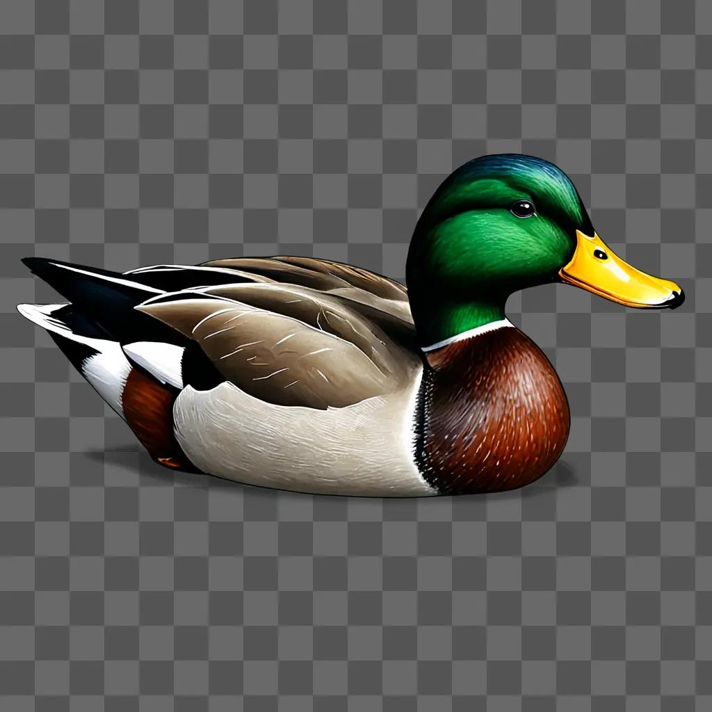 Realistic duck drawing with a green head