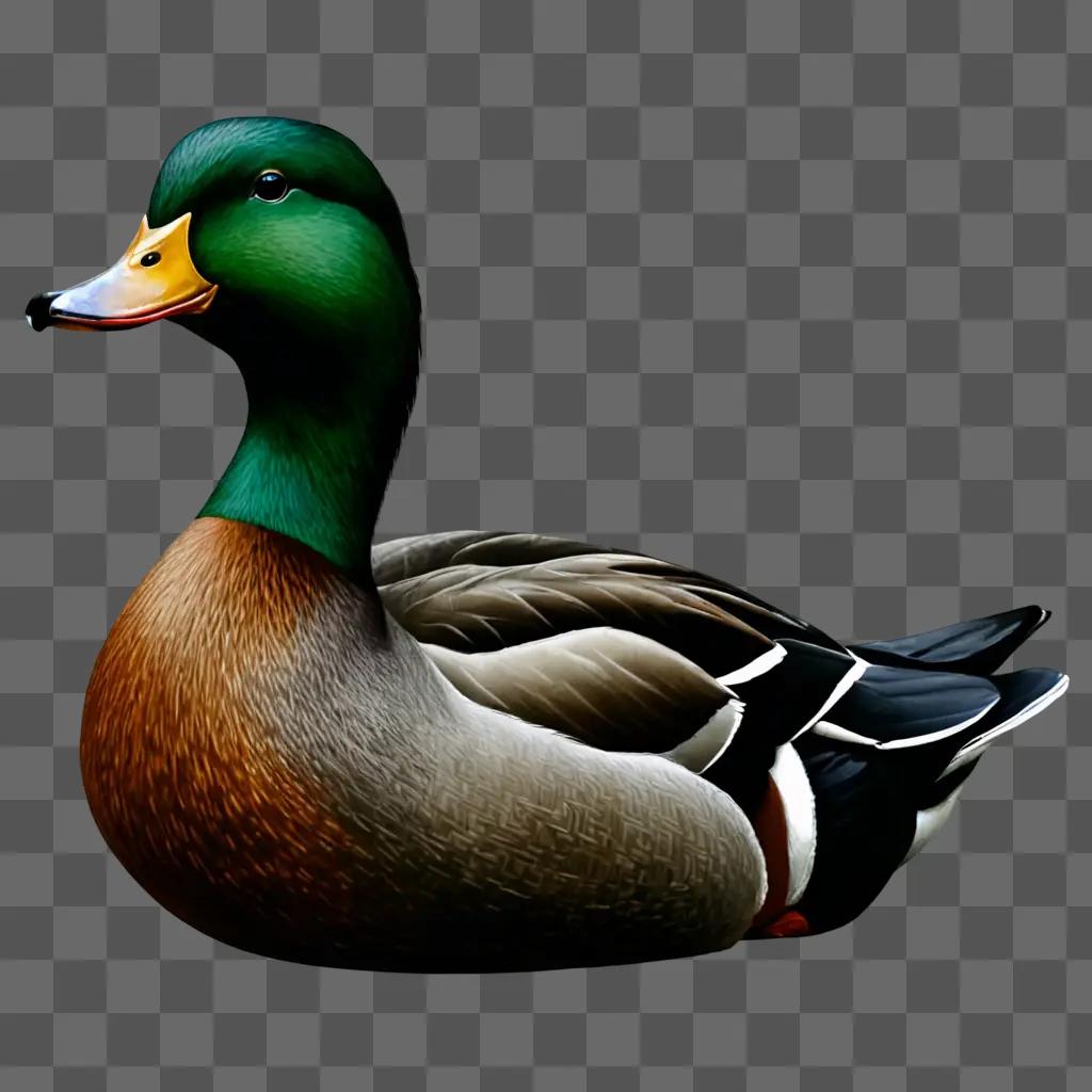 Realistic duck drawing with a yellow beak and green head