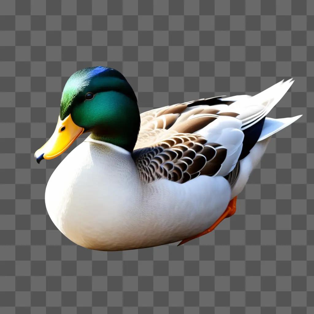 Realistic duck drawing with green head and orange legs