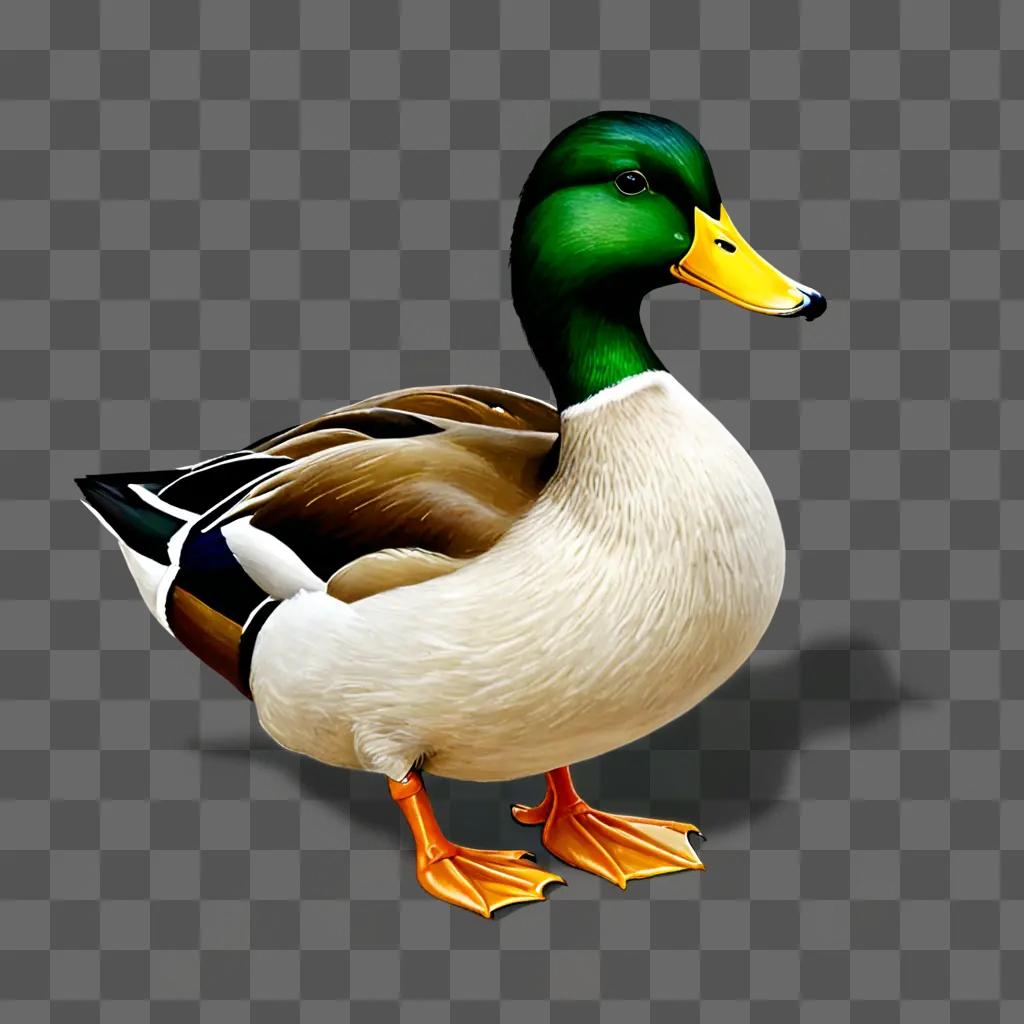 Realistic duck drawing with yellow beak and orange feet