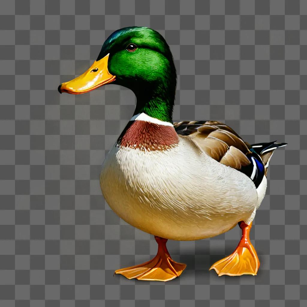 Realistic duck drawing with yellow beak and orange feet