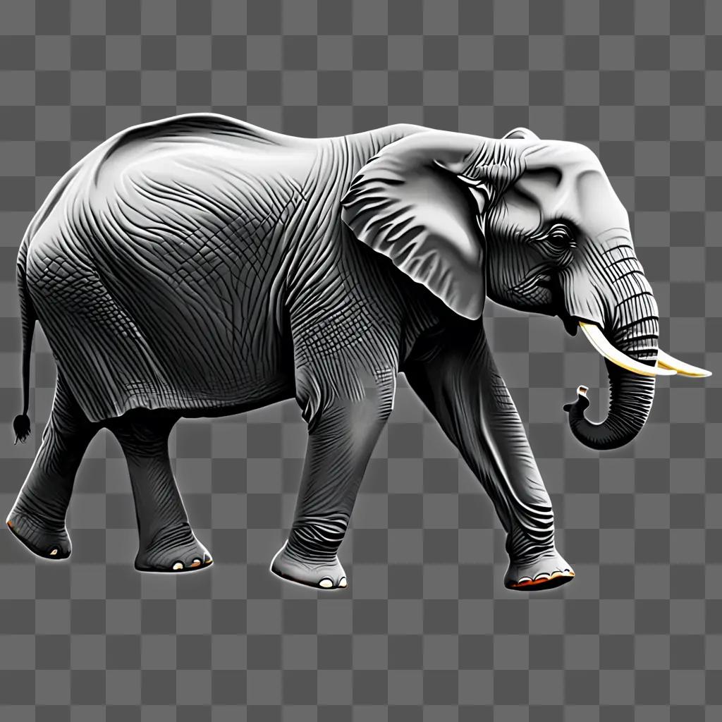 Realistic elephant drawing in grey and white