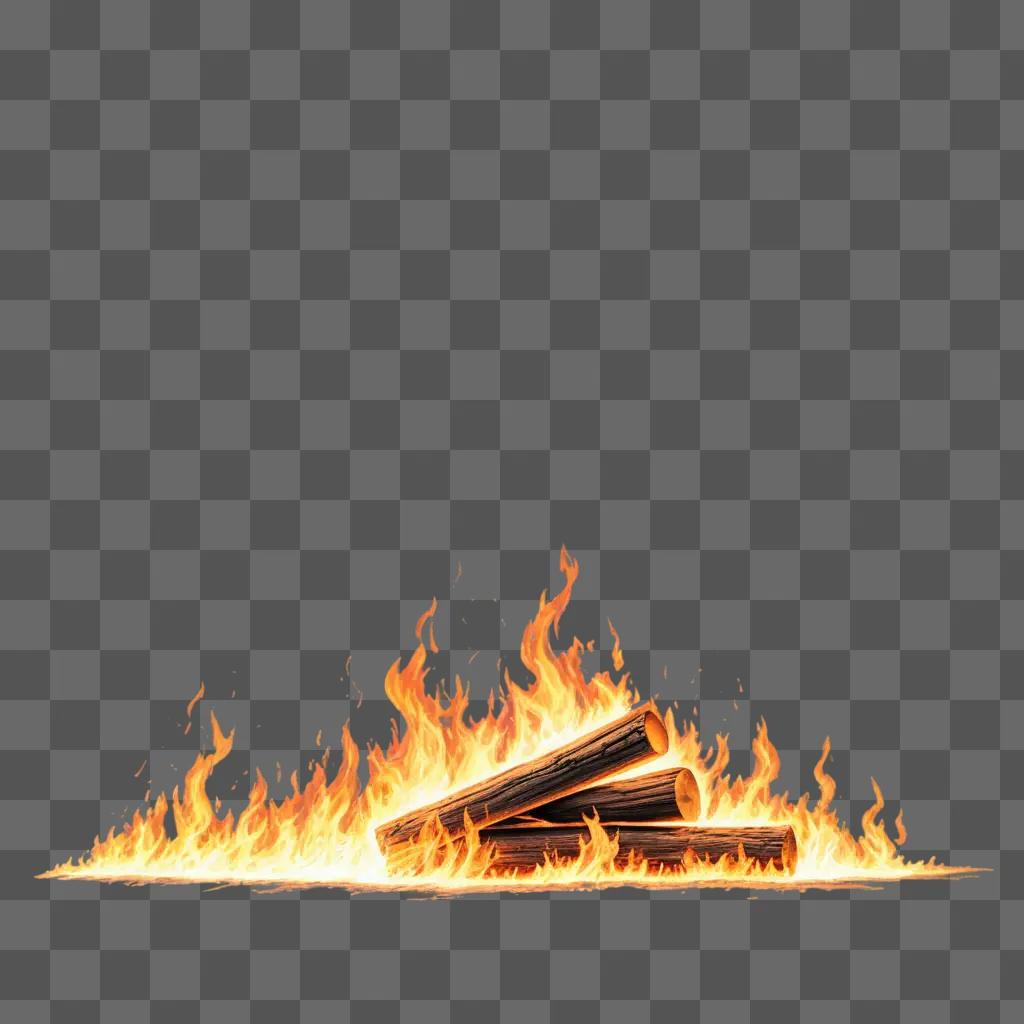 Realistic fire drawing of logs on fire