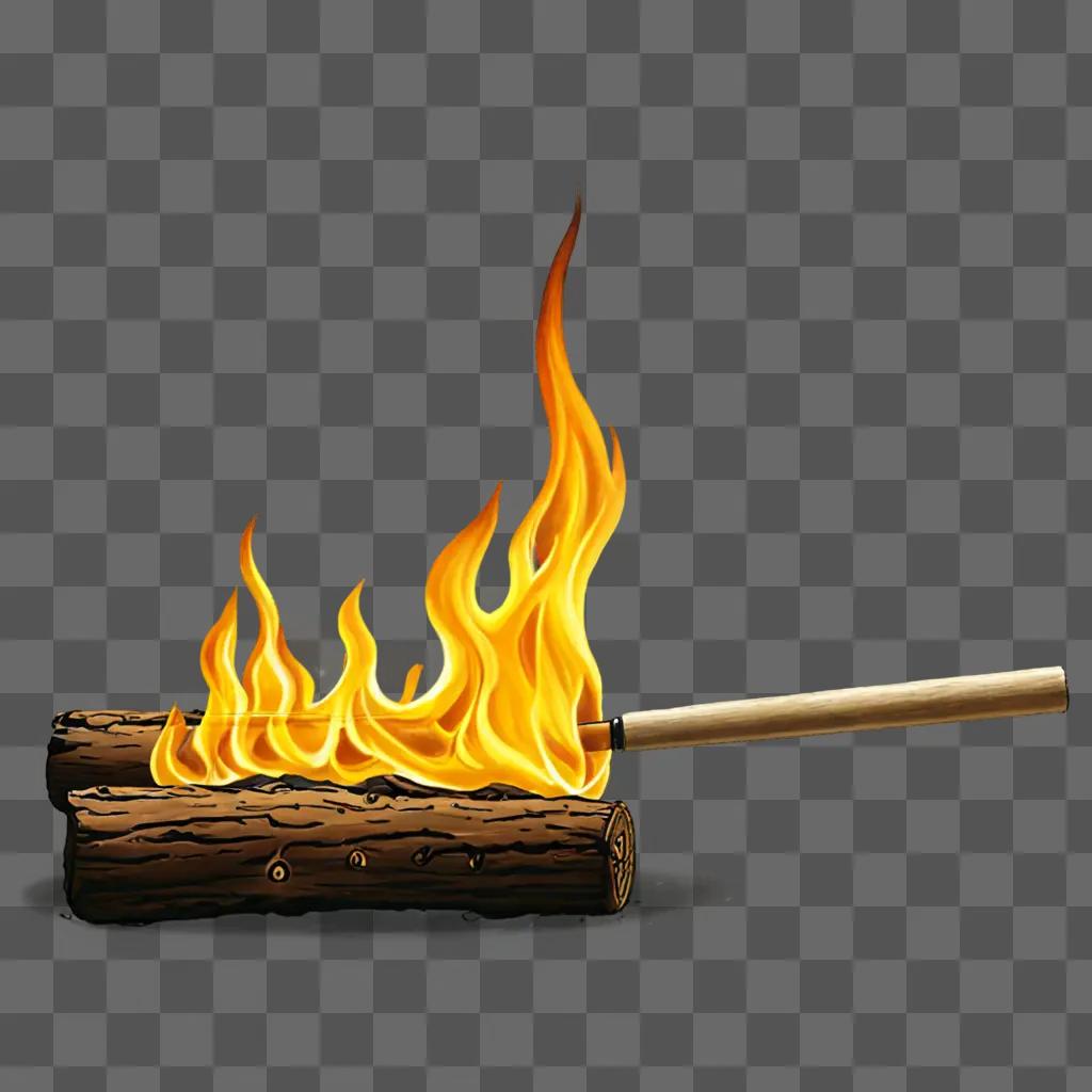 Realistic fire drawing of wood and stick