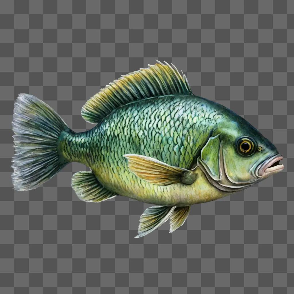 Realistic fish drawing in a green background