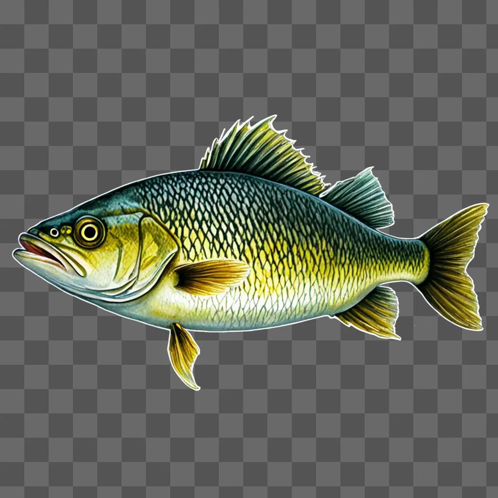 Realistic fish drawing on a green background