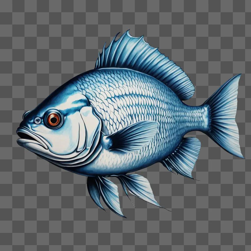 Realistic fish drawing on black background