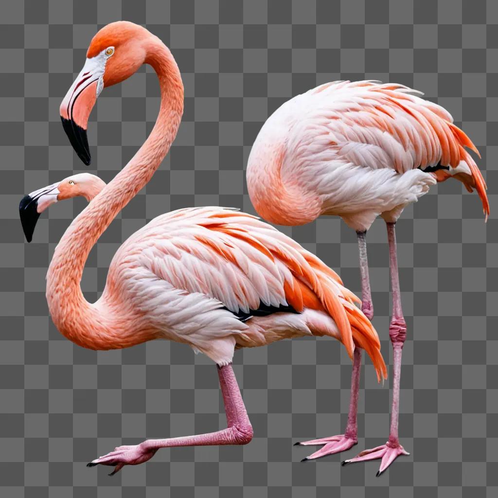 Realistic flamingos drawing in a blurry frame