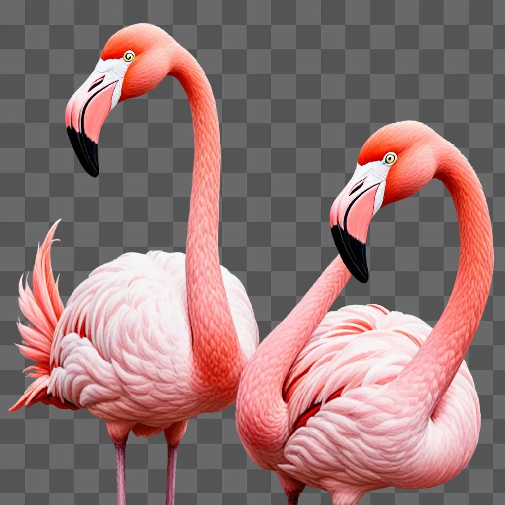 Realistic flamingos drawing in pink color