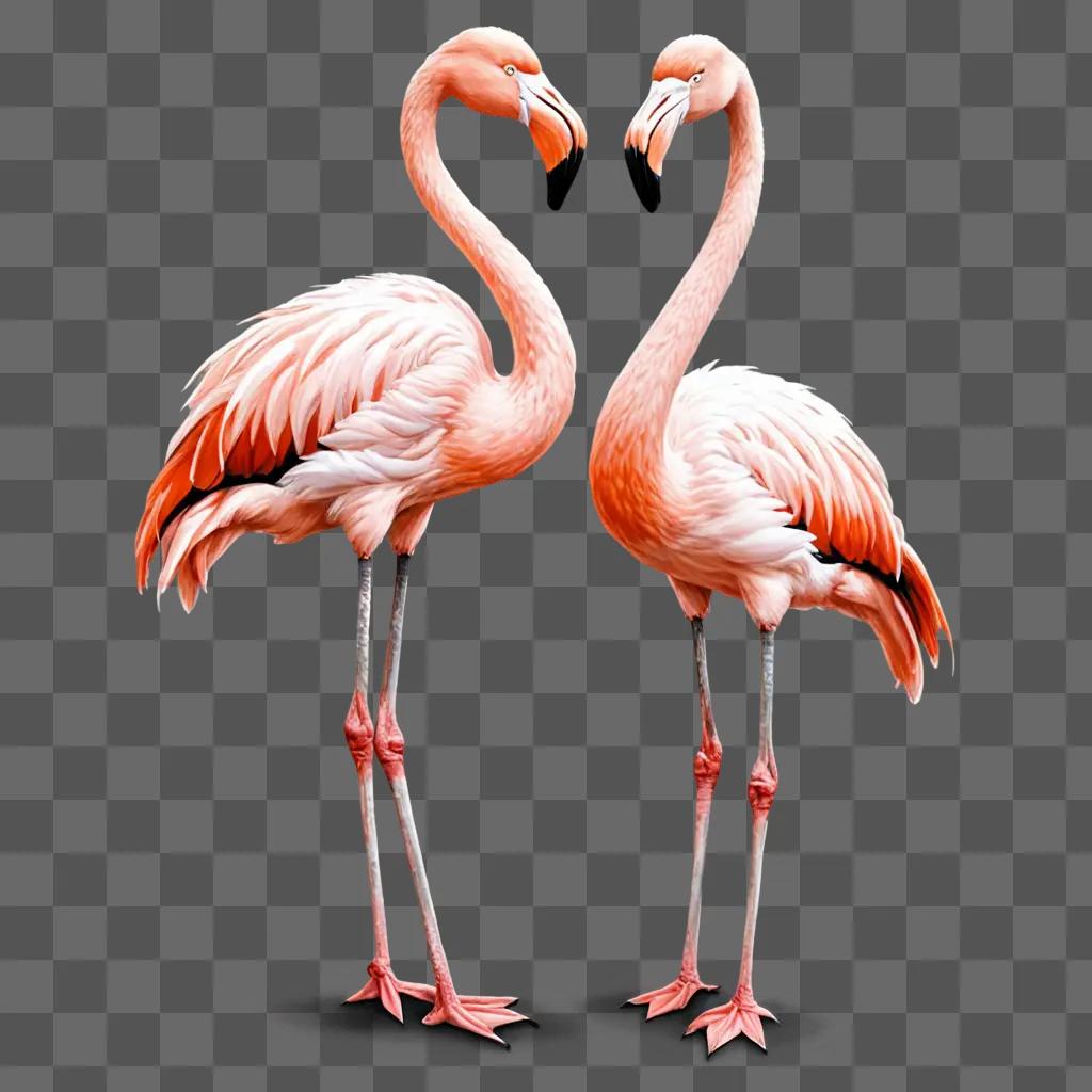 Realistic flamingos drawing on pink background