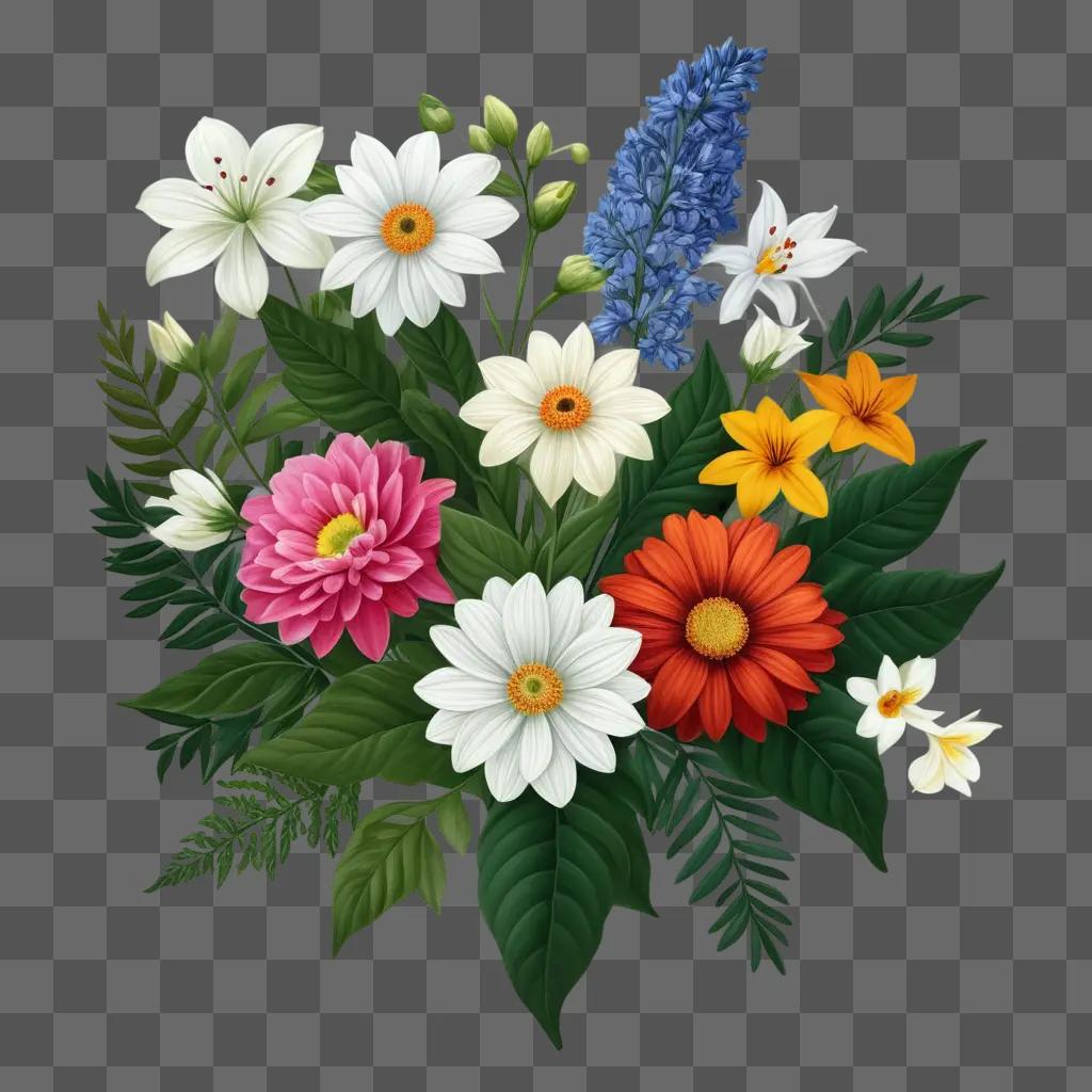 Realistic flower drawing of a bouquet of flowers