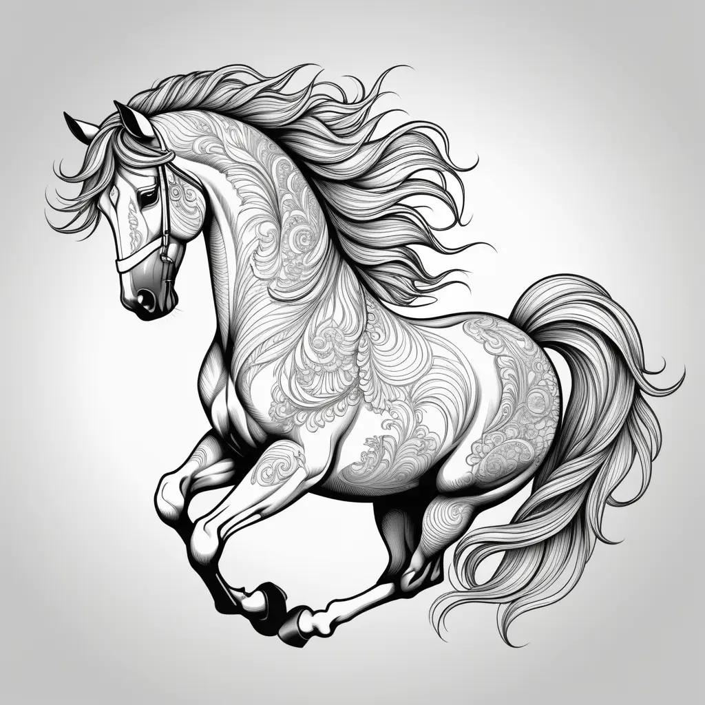 Realistic horse coloring pages in black and white