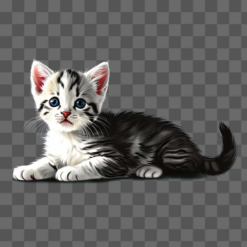 Realistic kitten drawing on gray background