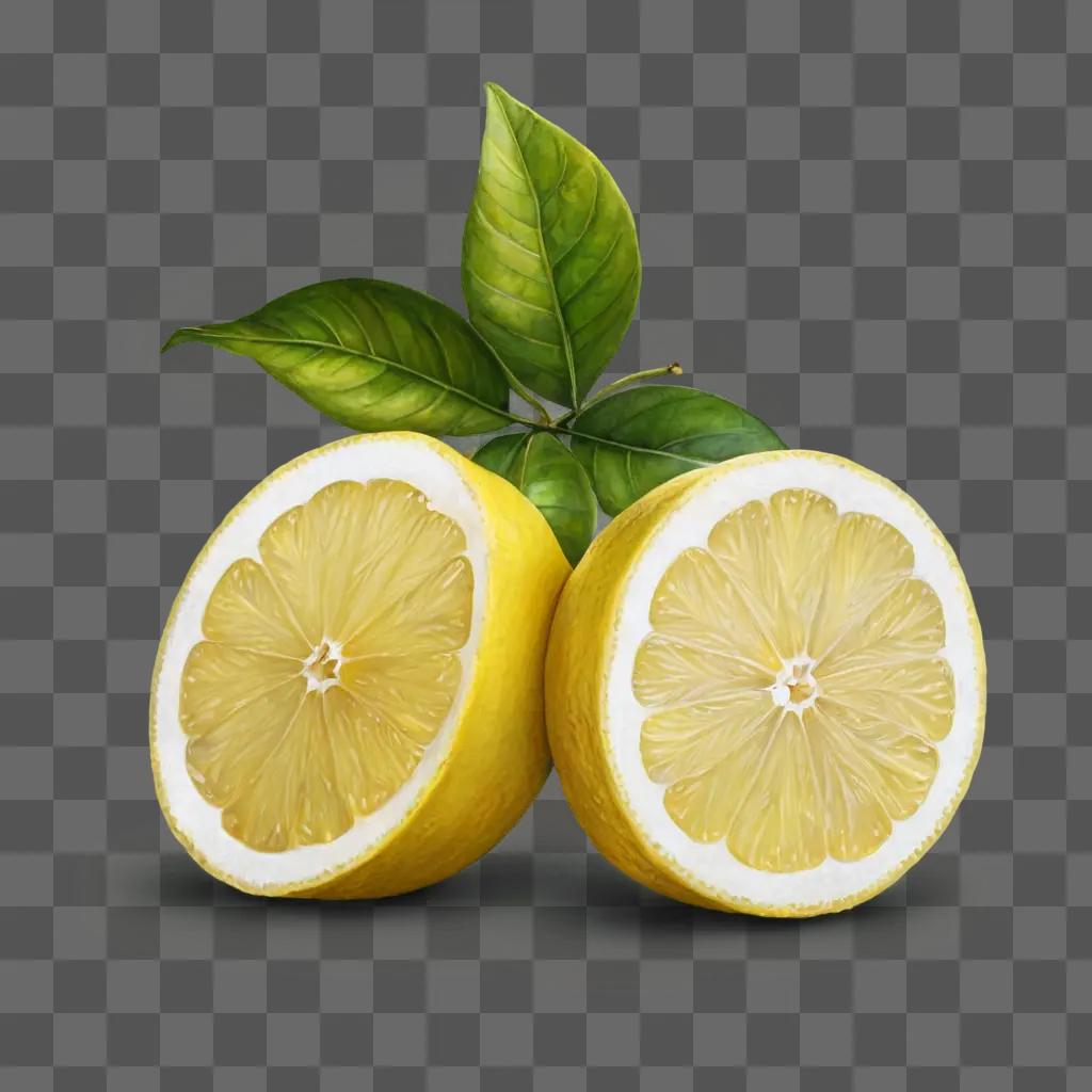 Realistic lemon drawing on a green background