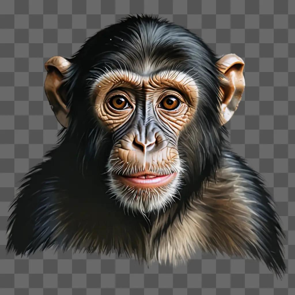 Realistic monkey drawing on a black background