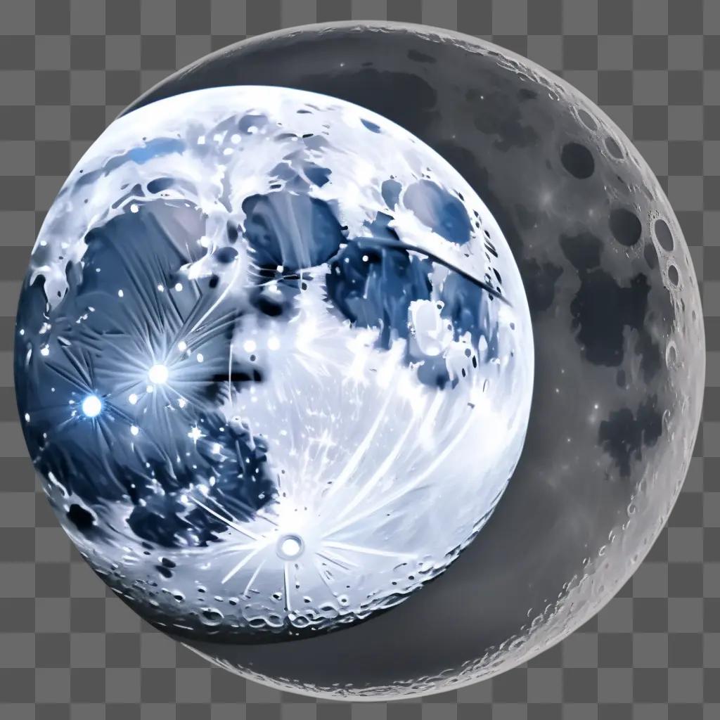 Realistic moon drawing in black and white