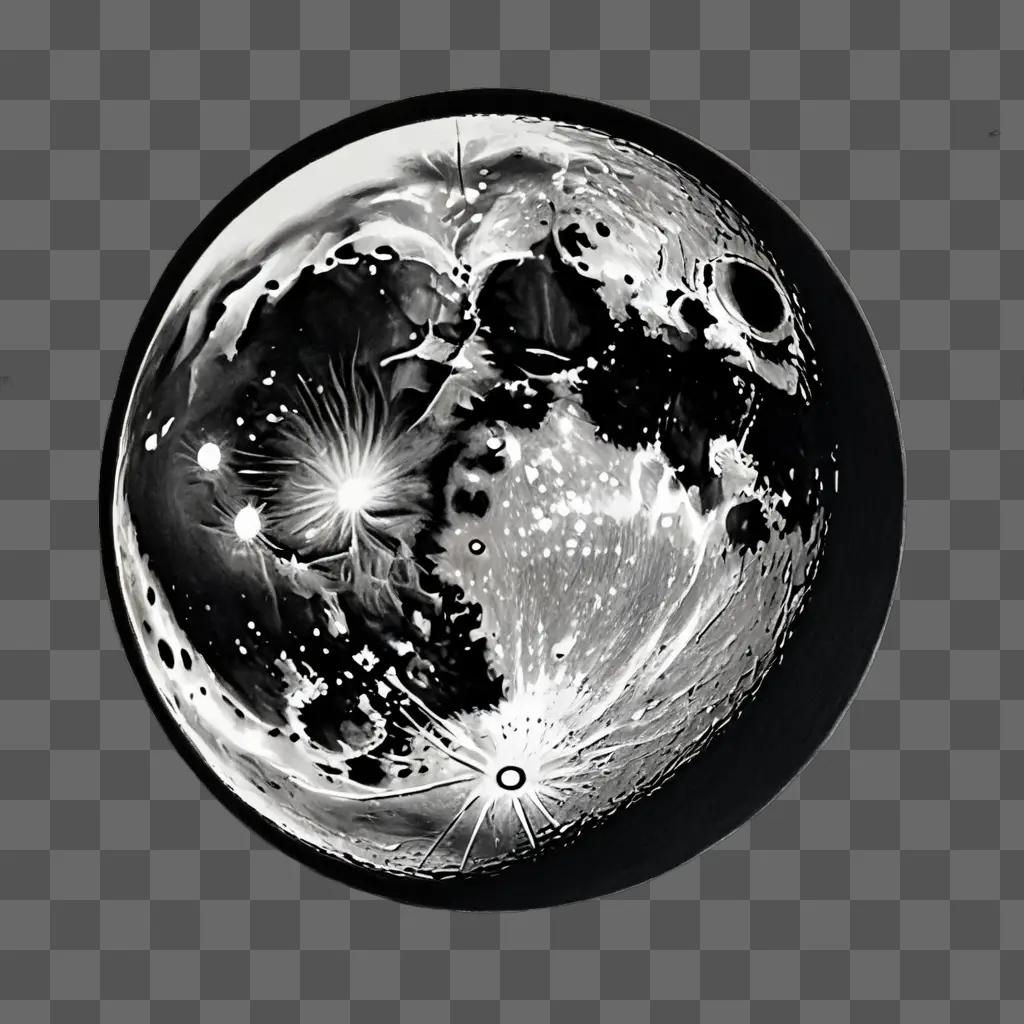 Realistic moon drawing with black and white color