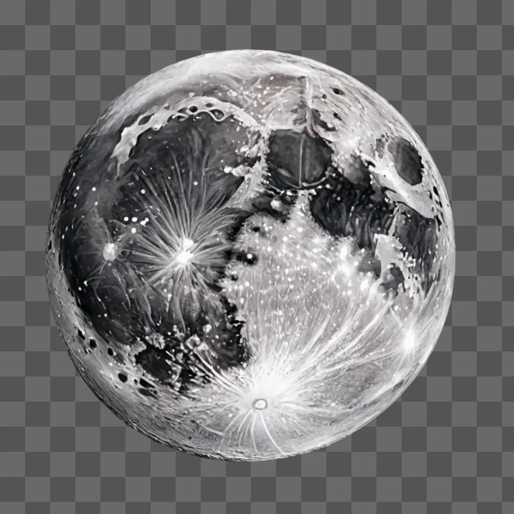 Realistic moon drawing with dots and lines