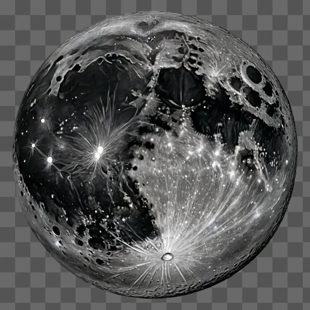 Realistic moon drawing with glowing spots