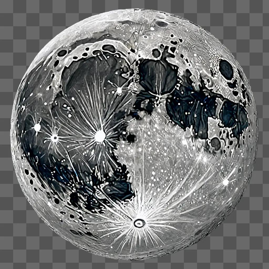 Realistic moon drawing with many details