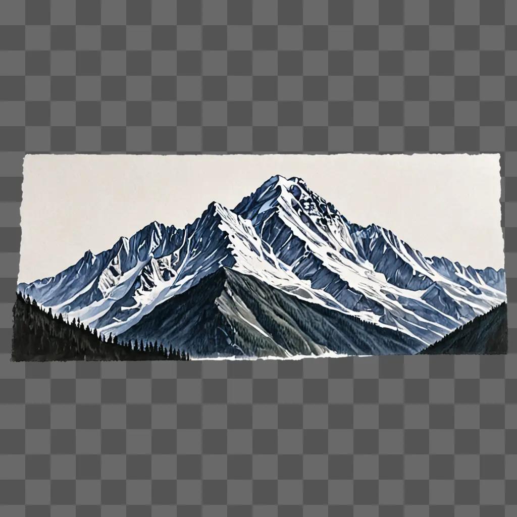 Realistic mountain drawing in the distance with trees