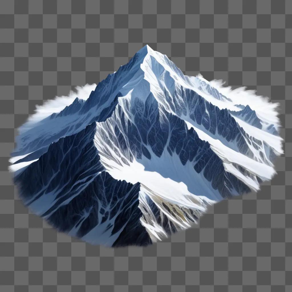 Realistic mountain drawing with a snowy top