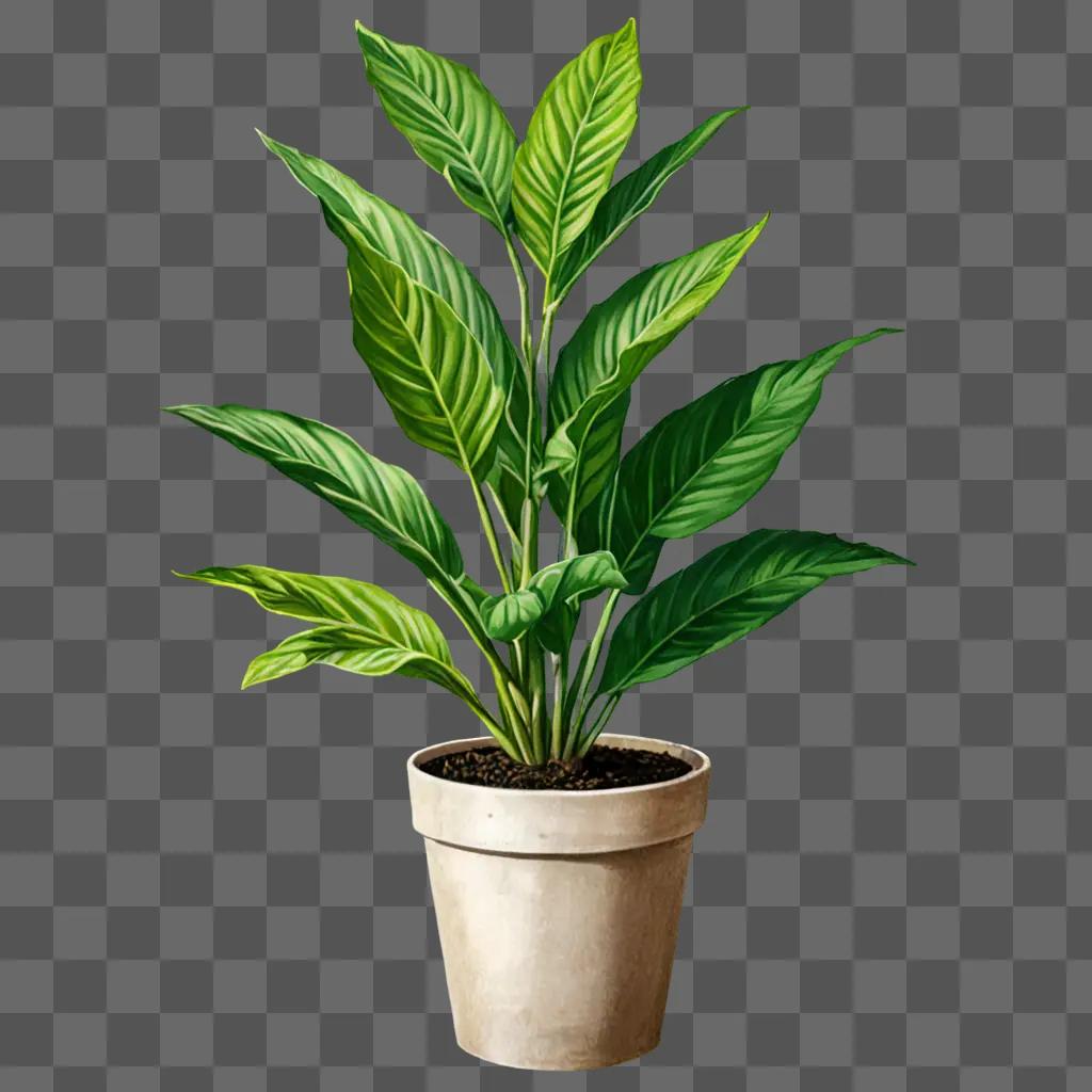 Realistic plant drawing in a pot on a green background