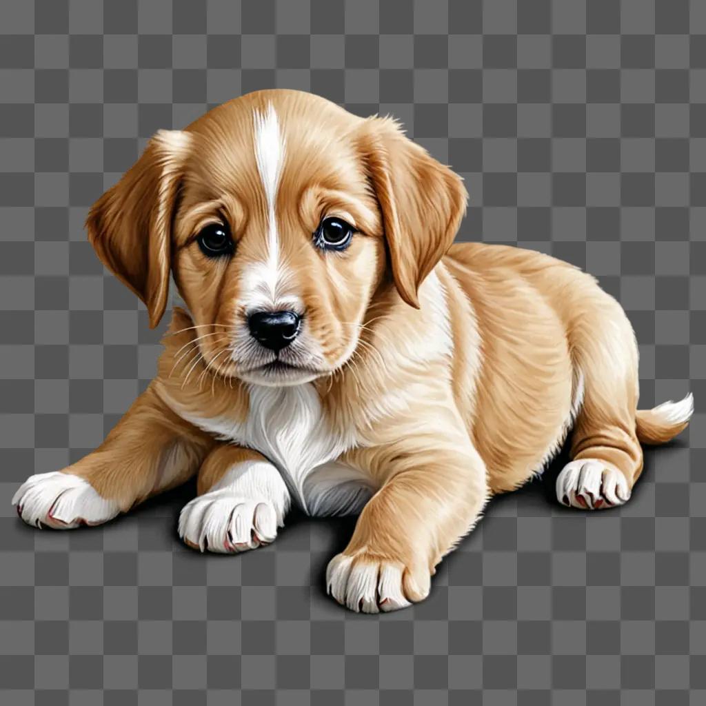 Realistic puppy drawing on beige background