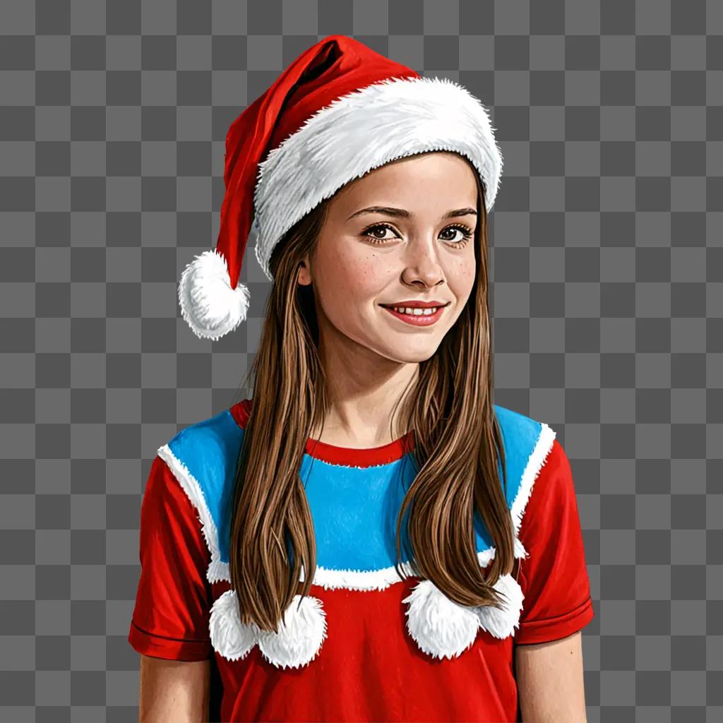 Realistic santa hat drawing on a girl